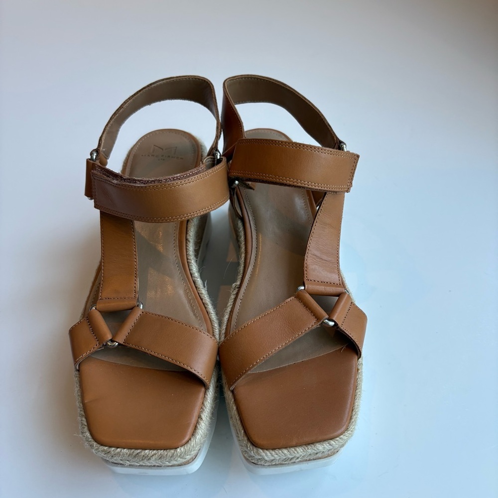 Marc Fisher Gylian Platform Leather Sandals in Tan - Picture 3 of 5